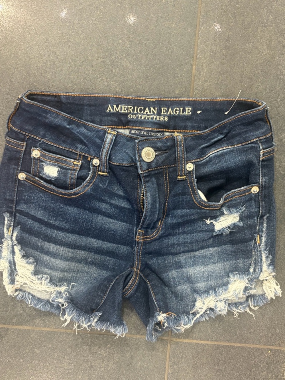 American Eagle Outfitters Dark Blue Distressed Cutoff Jean Shorts